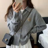 Vevesc Preppy Style Sweaters Cardigan Women Grey Elegant Knitted Fashion Autumn Winter Long Sleeve Vintage Casual Cardigans