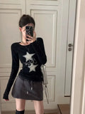 Vevesc Fashion Popular Star Print O Neck T Shirts American Streetwear Punk Harajuku Girl Clothes Vintage Y2k Aesthetic Sexy Slim Tees