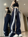 Vevesc Harajuku Baggy Sweatpants Women Hip Hop Style Y2k Streetwear Wide Striped Joggers Oversized Female Red Sports Trousers