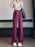 Vevesc  High Waisted Wide Leg Pants Women Thin 2025 New Casual Loose Black Summer Pants Fashion Elastic Drawstring Straight Suit Pants