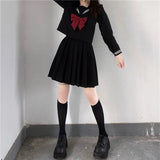 Vevesc Japanese School Uniform Girls Jk Suit Red Tie Black Oversized Patchwork Basic Sailor Uniform Women Long Sleeve Suit