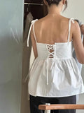 Vevesc Sweet Backless Cross Lace Up Camisole Tops 2024 Summer New White Vest for Women Y2k E-Girl Strapless Ruched All-match Tank Top