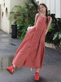 Vevesc  Sweet Red Plaid Long Dress Women Elegant Casual Sleeveless Korean Dress Vintage Female Preppy Style Loose A Line Vestidos