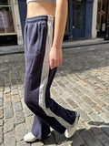 Vevesc  Patchwork Loose Sport Pants Women Autumn Cotton Elastic High Waist Straight Pant Vintage Harajuku Casual Y2k Trousers