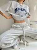 Vevesc Korean Fashion Joggers Sweatpants Women Harajuku Hip Hop Gray Wide Leg Track Pants Oversized Kpop Baggy Sports Trousers