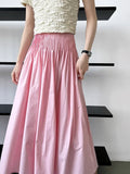 Vevesc  Elegant High-Waisted Pink A- Line Skirt Sweet Umbrella Design Sensibility Plenty of Pleats Medium-Length Women's Fashion