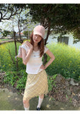 Vevesc  2025 Summer Sweet Chiffon Argyle Midi Skirt Women High Waist Slim Fit A-line Plaid Skirts Retro Fashion Versatile Skort