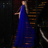 Vevesc Arabic blue Mermaid Elegant Cape Sleeves Luxury Evening Dresses Gowns 2024 Beaded For Women Wedding Party