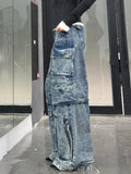 Vevesc American Vintage Multi-Pocket Wide Leg Jeans Women Stylish High Street Straight Leg Loose Jeans Harajuku Style Hip Hop Y2k Pants