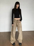 Vevesc Brown Women Jeans High Waist Fashion American Vintage Streetwear Y2K Wide Leg Jean Female Denim Trouser Baggy Denim Pants