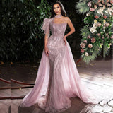 Vevesc Detachable Train Elegant Prom Dress For Women One Shoulder Halter Mermaid Tassel Dubai Evening Costume Luxury Gowns