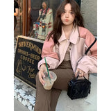 Vevesc Y2K Cropped Pu Leather Jackets Women Streetwear Oversized Patchwork Coat Harajuku Korean Motorcycle Short Outerwear Tops