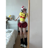 Vevesc American Sweet High Street O Neck Short Sleeve Tops Fresh Popular Fruit Print Short Base Girl Clothes Y2k Aesthetic Punk Tees