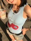 Vevesc  Cherry Graphic Print Crop Top Tank Women Summer Vest T Shirt e-girl harajuku fairycore 2000s y2k grunge aesthetic korean clothes