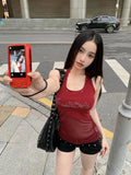 Vevesc Summer Harajuku Gauze Patchwork Tank Top Women Sexy Diamond Streetwear Sleeveless Tanks Y2k Aesthetic Fairy Vintage Grunge Tops