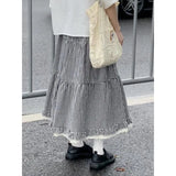 Vevesc Japanese Style Plaid Long Skirt Women Kawaii Sweet Ruffle Midi Skirt Fashion Preppy Style A-line Cutecore Casual Skirts