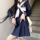 Vevesc Dark Blue Three Orthodox JK School Uniform Girls S-XXL College Style Sailor Spring Summer Suit Women Shirt Pleated Skirt