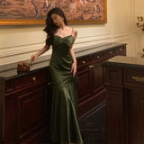 Vevesc  Elegant Satin Halter New Vintage Niche Waisted Fishtail Dress Formal Gown Party Dresses Sling Backless Waist Evening vestidos