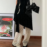 Vevesc  Y2k Japanese Style Women Pants Lace Solid Spring Summer Thin Pantalones De Mujer Fashion Elegant Vintage Trousers