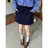 Vevesc Korean Style Sweet Mini Skirts Elegant Autumn Winter Corduroy Skirt Retro A-line Casual High Waist Solid Short Skirts