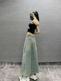 Vevesc Women's A-line Denim Skirt Vintage 90s Aesthetic Y2k Long Cowboy Skirt Harajuku Korean Emo Jean Skirt 2000s Clothes