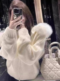 Vevesc White Vintage Knitted Cardigan Sweater Women O Neck Long Sleeve Knitwear Casual Loose Outwear Female Tops
