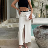 Vevesc  White Slit Long Skirt Spring Women's Fashion New Straight Casual Office Lady Skirt Elegant High Waist Female Long Skirt