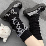 Vevesc JK Candy Color Bow Leggings Women Girls Gothic Plaid Ribbon Strap Long Socks Lolita Knitted Cuffs Ankle Leg Warmer Stockings