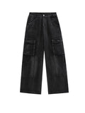 Vevesc American Vintage High Waist Emo Straight Jeans Women's Casual Cargo Pants Baggy Y2K Wide Leg Grunge Street Washed Denim Trouser