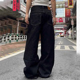 Vevesc Vintage Wide Leg Jeans Women Y2K Autumn High Waist Streetwear Loose Denim Pants 4Xl Oversized Hip Hop Korean Straight Trousers