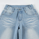 Vevesc  Fashion Light Blue Washed Casual Jeans Y2K Street Style Straight Denim Pants Women Summer Minimalist Chic Outfits