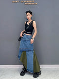 Vevesc Women Denim Long Skirt Harajuku Y2k 2000s Vintage Skirts 90s Aesthetic Streetwear Fashion Korean Style A-Line Jean Skirt Clothes