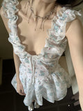 Vevesc  Scrawl Cat Print Ruffles Kawaii Short Dress 2025 Woman Summer V Neck Tunics Cute Mini Bud Dress Young Clothing