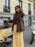 Vevesc  Yellow Pleated Long Skirts For Women Casual High Waist A-line Female Vestidos Spring Summer Loose Ladies Streetwear 2025 New