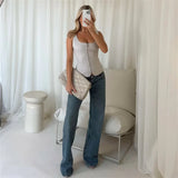 Vevesc  New Women's Clothing European and American Style Fashion Elegant Design Wide Shoulder Strap Square Neck Tank Top