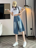 Vevesc  Women's Retro Wide Leg Baggy Casual Denim Shorts Harajuku Aesthetic High Waist Loose Shorts Summer Fashion Punk Shorts