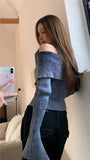 Vevesc Korean Persoanlity Turn Down Collar Sexy Off The Shoulder Sweaters Y2k Streetwear Popular Zipper Slim Clothing Aesthetic Jumpers