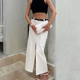 Vevesc  White Slit Long Skirt Spring Women's Fashion New Straight Casual Office Lady Skirt Elegant High Waist Female Long Skirt