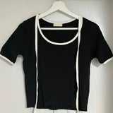 Vevesc Y2k Aesthetic Contrast Color Women T-shirts Harajuku Bottoming Grunge Crop Tops 2025 Vintage Streetwear Bandage Tee Shirts Femme