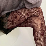 Vevesc  Lace Pantyhose Women's Retro Slim Lace Stockings Tights Sexy Flower Hollow Solid Pantyhose Spring Autumn Winter Leggings