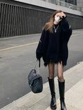 Vevesc Gothic Harajuku Black Sweaters Pullover Oversize Women Mall Goth Tops Streetwear Korean Fashion Autumn Knitwear