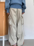 Vevesc American Vintage Pocket Casual Cargo Pants Y2k E-Girl High Waist Lace Up Straight Trousers Spring New Loose Wide Leg