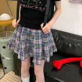 Vevesc Vintage Plaid Mini Skirt Women Japanese Harajuku Ruffles A Line Skirts Y2K Streetwear Preppy Cute High Waist Casual Skirt