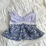 Vevesc Plaid Floral Print Milkmaid Tops 00s Retro Coquette Camis Fairycore Y2K Lace Trim Backless Tie Up Crop Tops Chic Cute Mini Vest