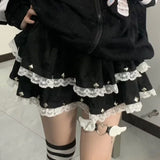 Vevesc Punk Harajuku Sexy Patchwork Lace Tiered Skirts All Match Y2k Aesthetic Gothic Rivet Nail Design Skirt Sweet Cute Japan Bottom