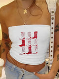Vevesc  New Summer All Match Strapless Tank Tops Y2k Aesthetic Harajuku Cute Print Sexy Hgh Street Women Camisole American Punk Tees