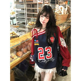 Vevesc Korean Style Sweet Loose Sweatshirt Slant Shoulder Printed Pattern Pullover Sweatshirt Autumn and Winter Versatile Casual Top
