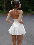 Vevesc Fashion Vintage Strapless Bandage Corset Mini Dress for Women Elegant Sleeveless Off-Shoulder Patchwork Short Party Dresses