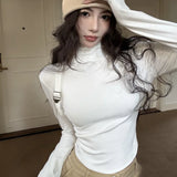 Vevesc Autumn and Winter Pure Lust Style Short T Shirt Solid Color Shoulder Strap Long Sleeved Top Slim Sweet Spicy Style Bottoming Top