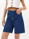 Vevesc  Fashion High Waist Denim Shorts Leisure Loose Comfort Classics Women's Shorts Simple Versatile Dark Blue Women's Denim Shorts